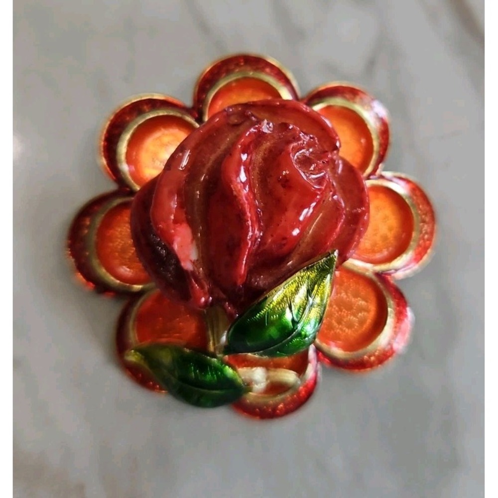 Made In Germany Flower Rose Brooch Gold Tone Large